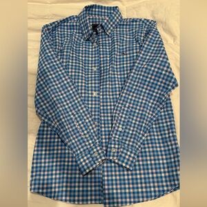 Vineyard Vines Boys Blue, White, and Light Pink Plaid Performance Shirt